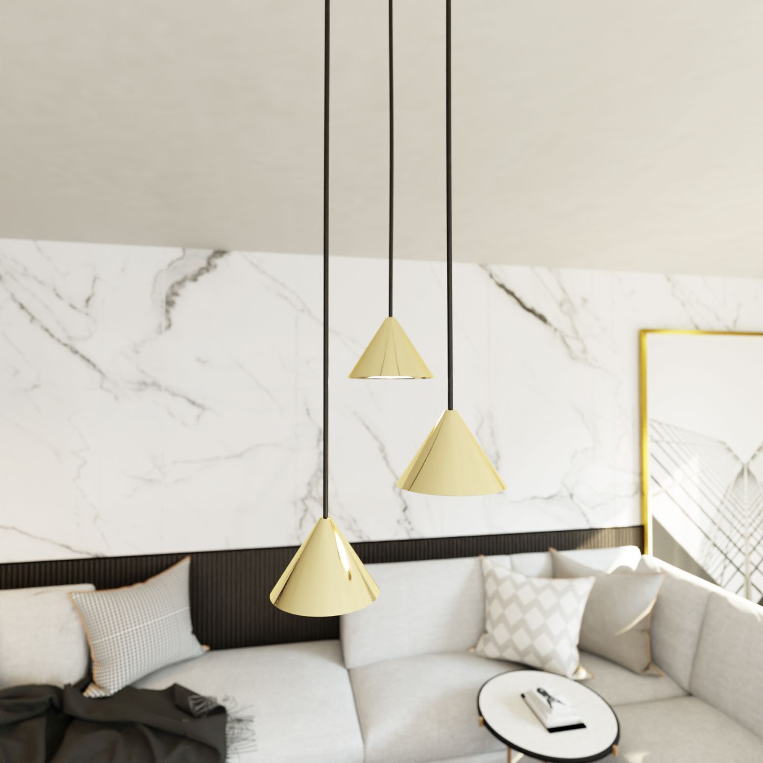 Runde Pendelleuchte Metall Ø20 cm GX53 in Schwarz Gold