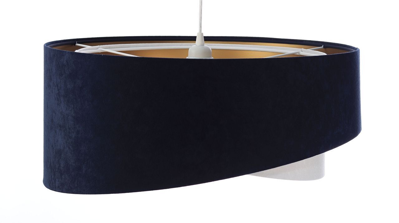 Pendelleuchte Stoff Blau Weiß Gold E27 rund D: 50 cm