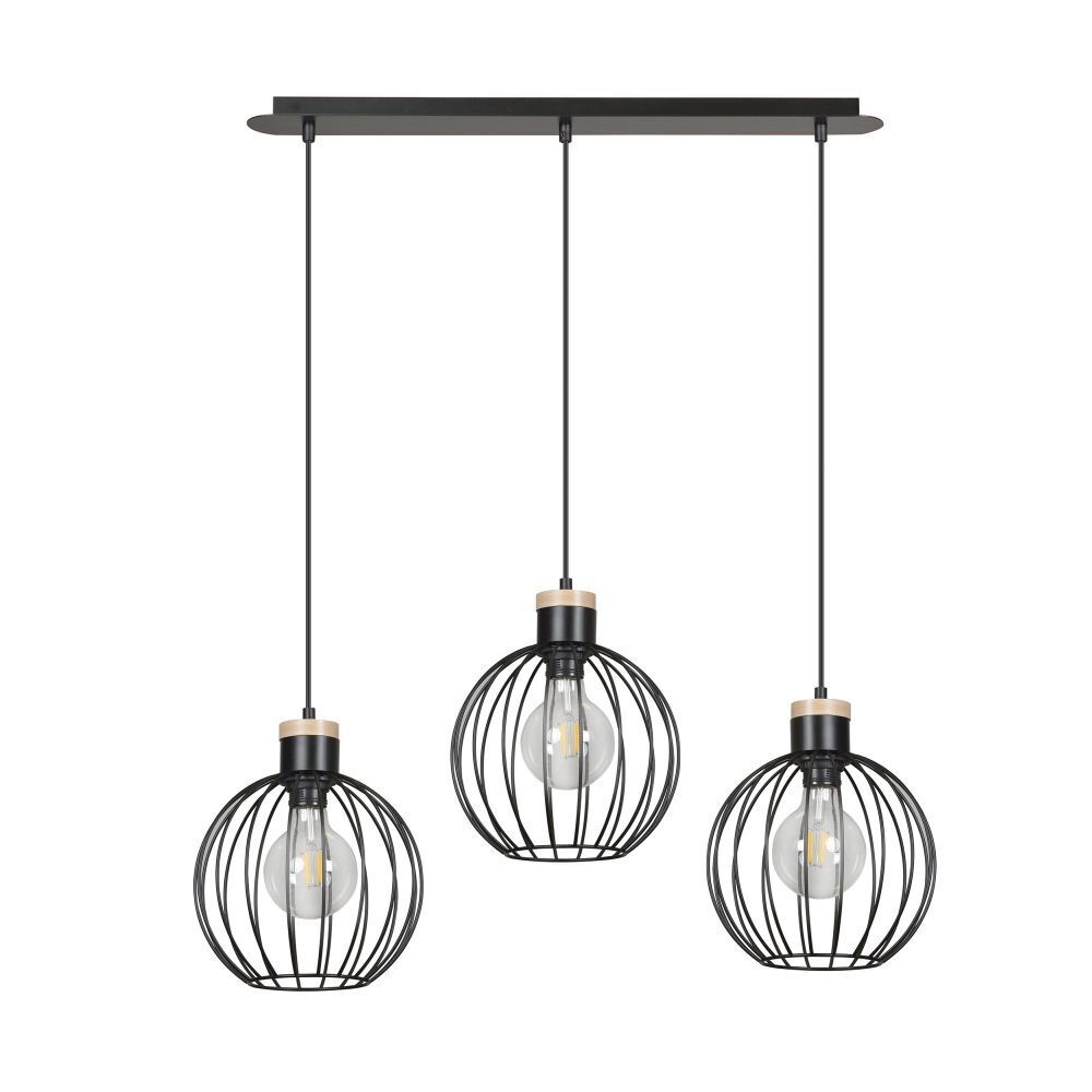 Hängelampe Retro Schwarz Metall Kugel Schirm 3 flammig