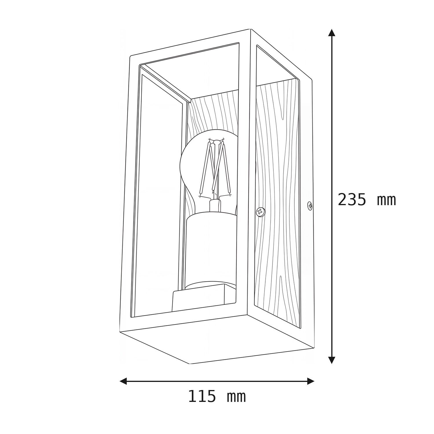 Lampe, Wandleuchte, Holzpaneel, Glasfront, Maße 235x115mm