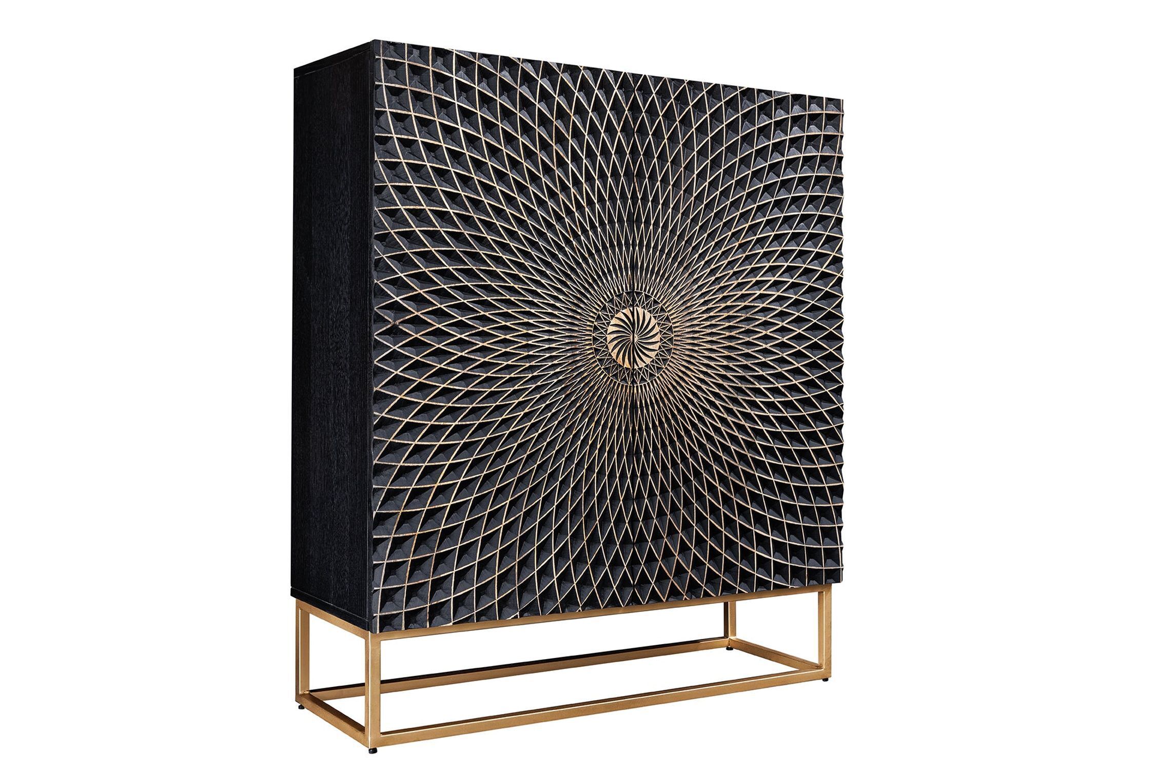 Highboard Schwarz Gold 100 x 120 cm (BxH) Holz Eisen Elektronik, Sprecher, Mobiliar