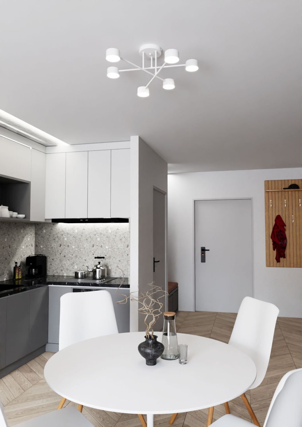 Deckenleuchte Weiß Metall akzentuiert L:60 cm GX53 Speisesaal, Esstisch, Tisch, Tasse, Stuhl