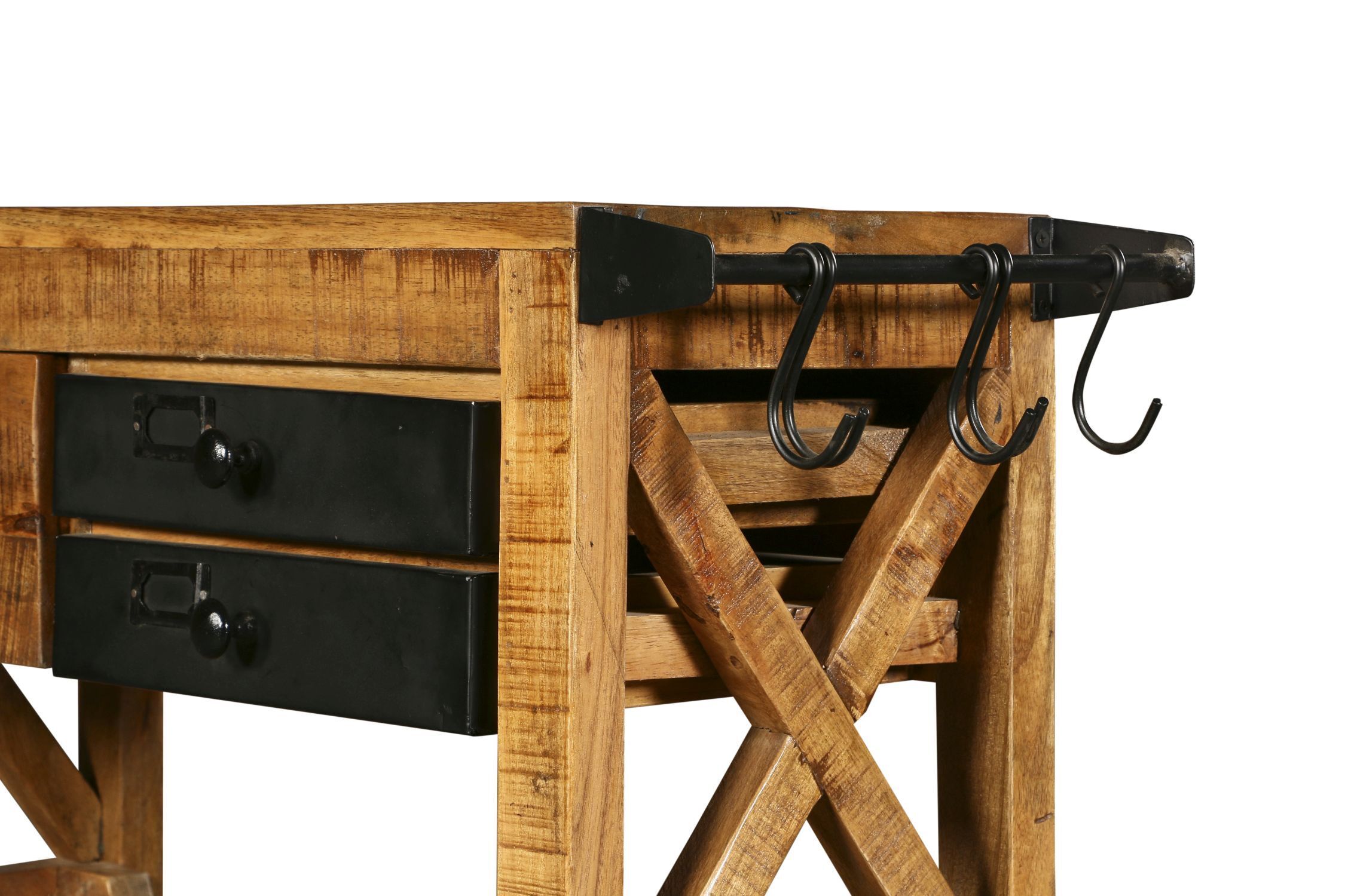 Barschrank mit Rollen Mangoholz Stahl B: 100 cm Industrial Schublade, Mobiliar, Holz, Tabelle, Hartholz