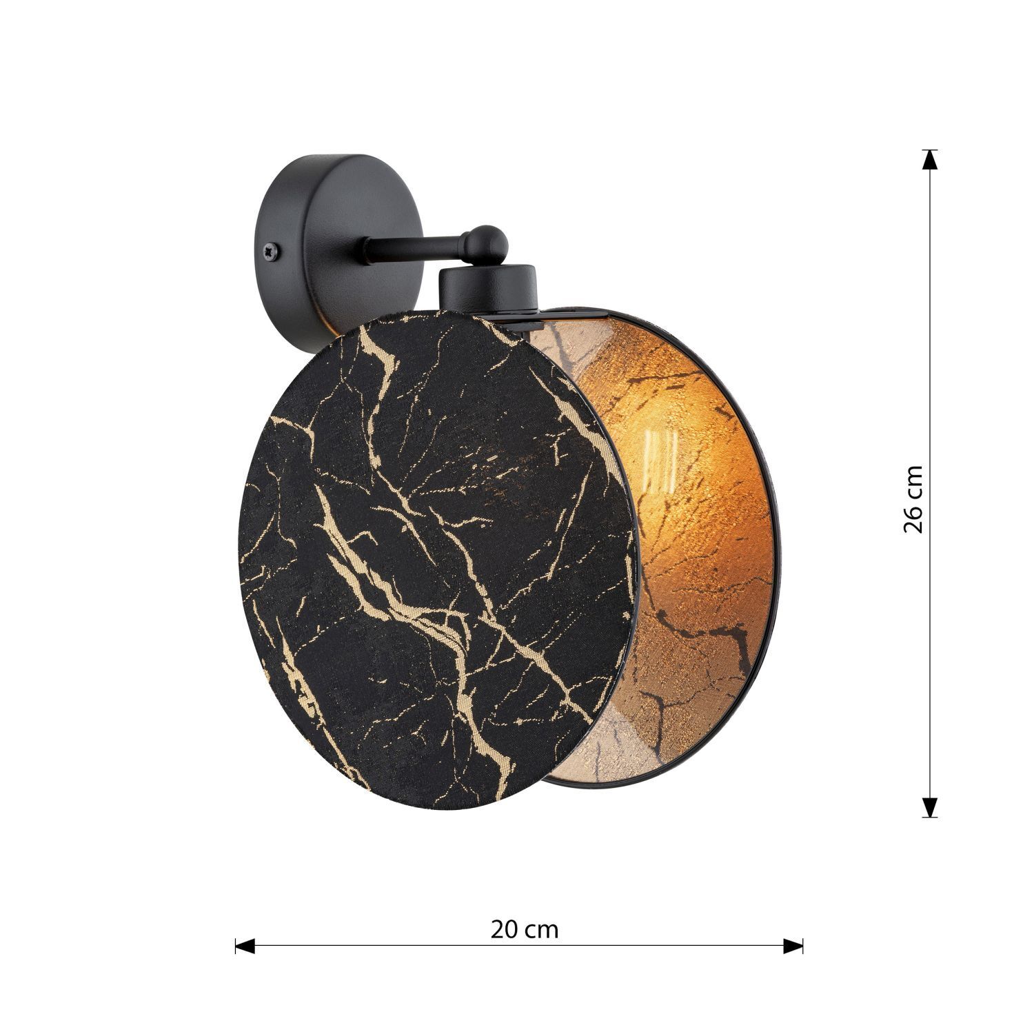Wandleuchte Marmor Optik Ø 20 cm rund Schwarz Gold E27