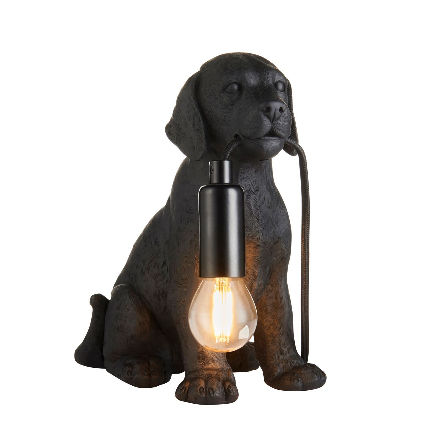 Tischlampe Schwarz H: 23,5 cm Hund aus Polyresin Metall E27