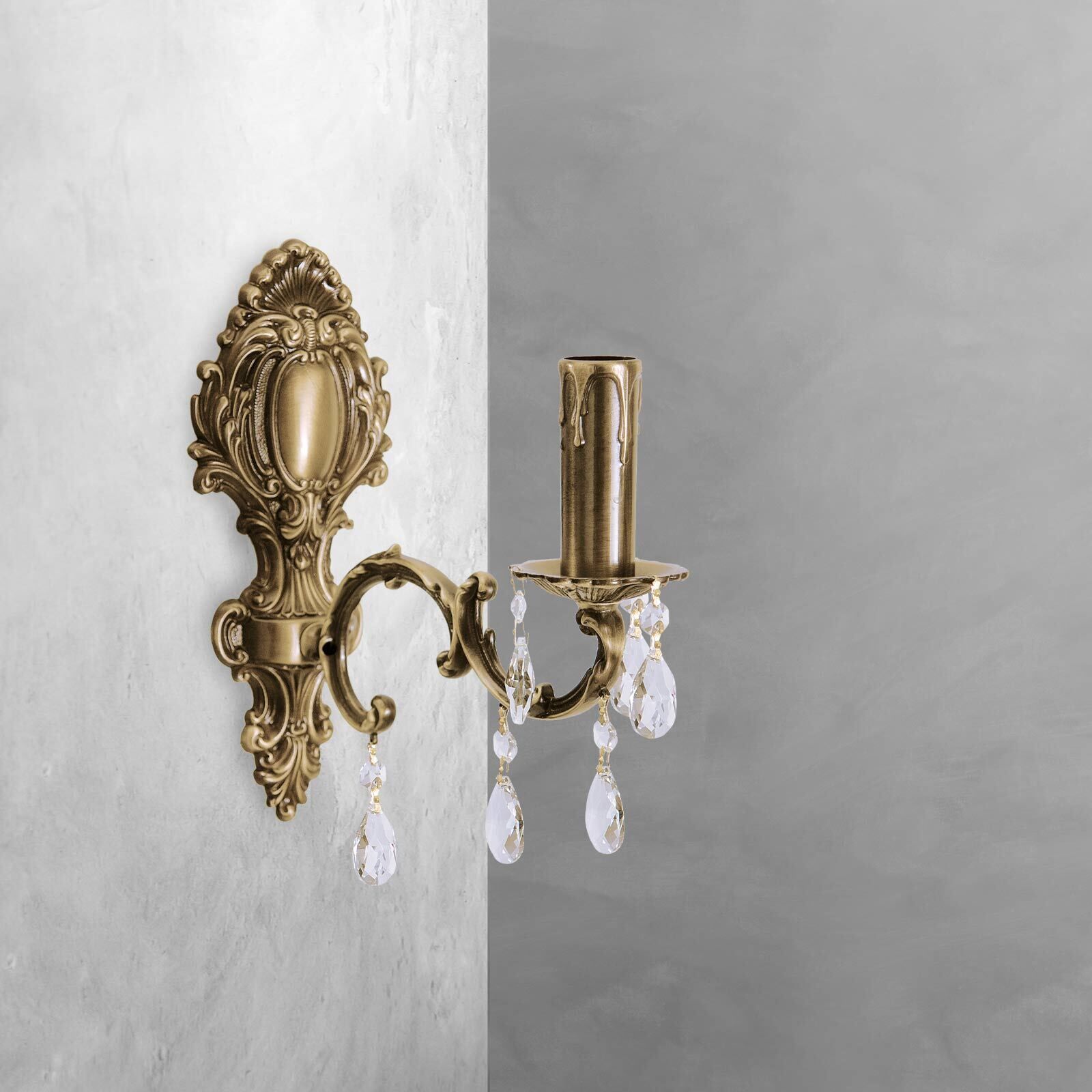 Wandleuchte Messing Kristall H: 29 cm E14 massiv in Bronze