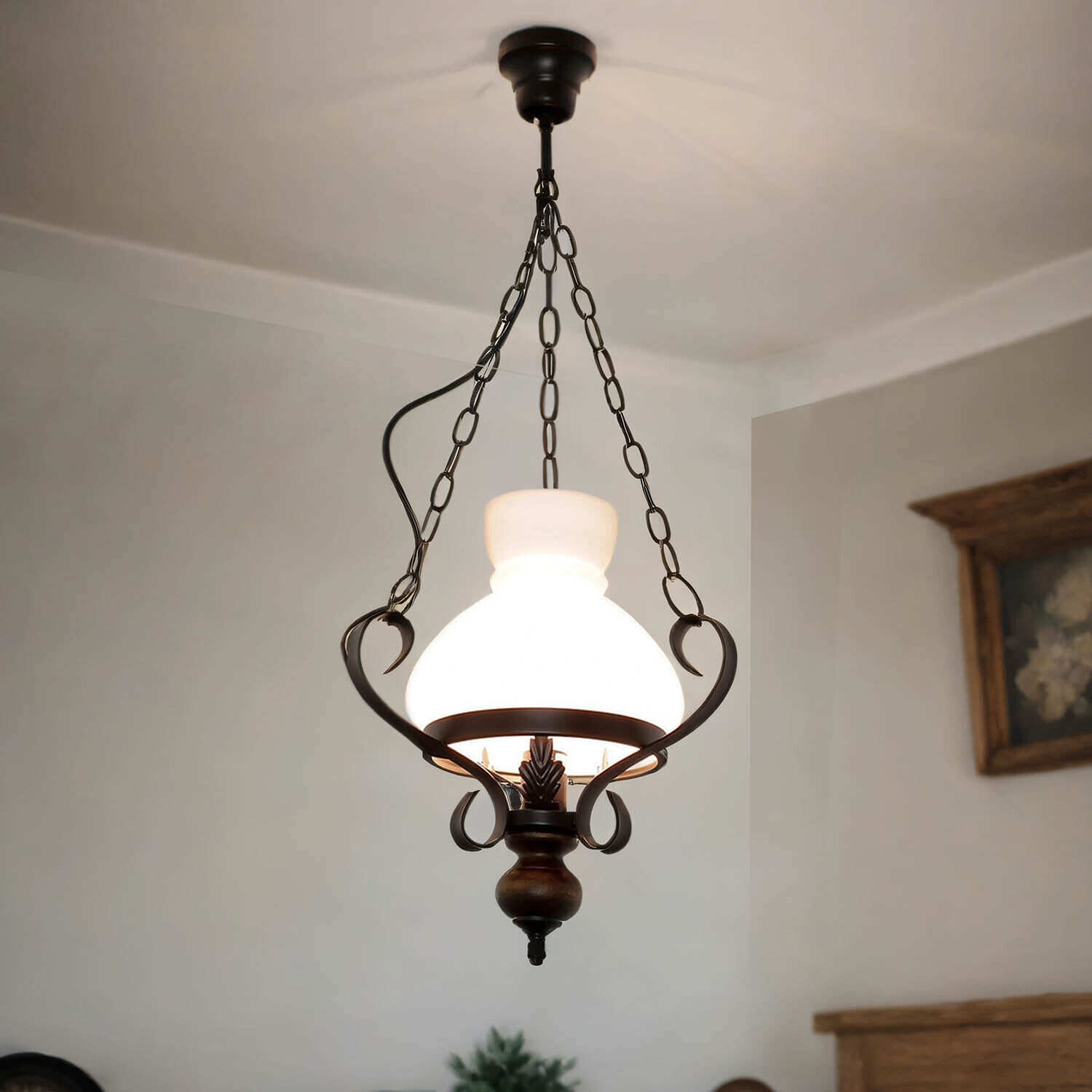 Kronleuchter Vintage Weiß 4-flammig – Pendelleuchte Landhausstil, Höhenverstellbar