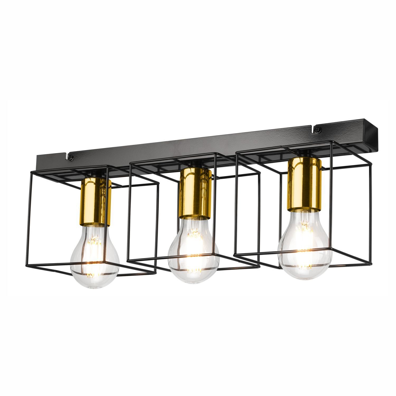 Deckenlampe Metall Schwarz Gold 3-flammig E27 50 cm lang