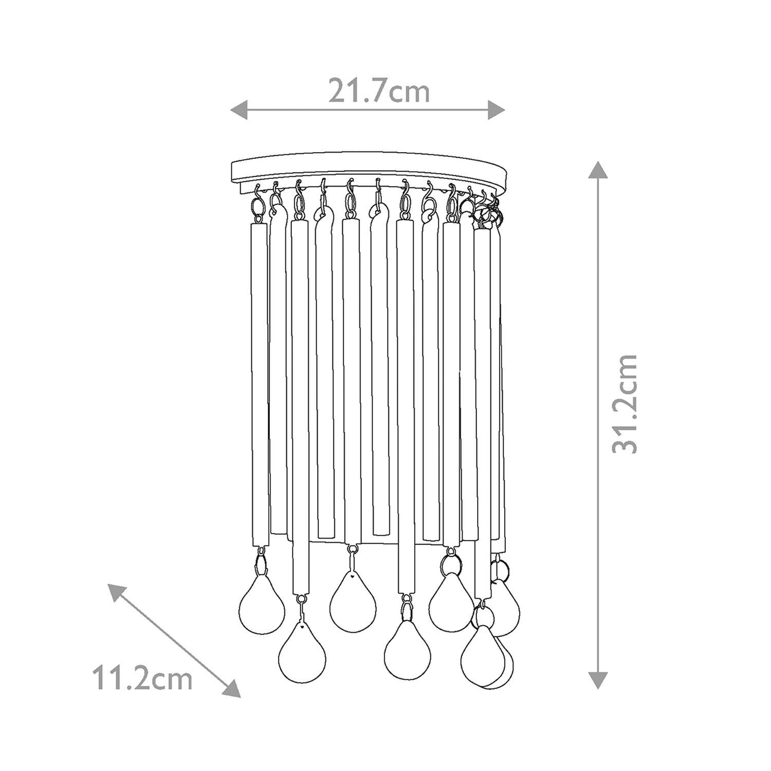 Wandleuchte Kristall H: 31,2 cm Chrom poliert elegant