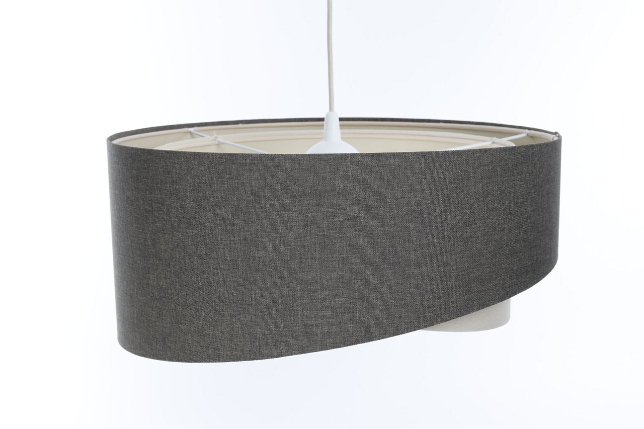 Hängeleuchte Grau Creme E27 rund D: 45 cm Stoffschirm
