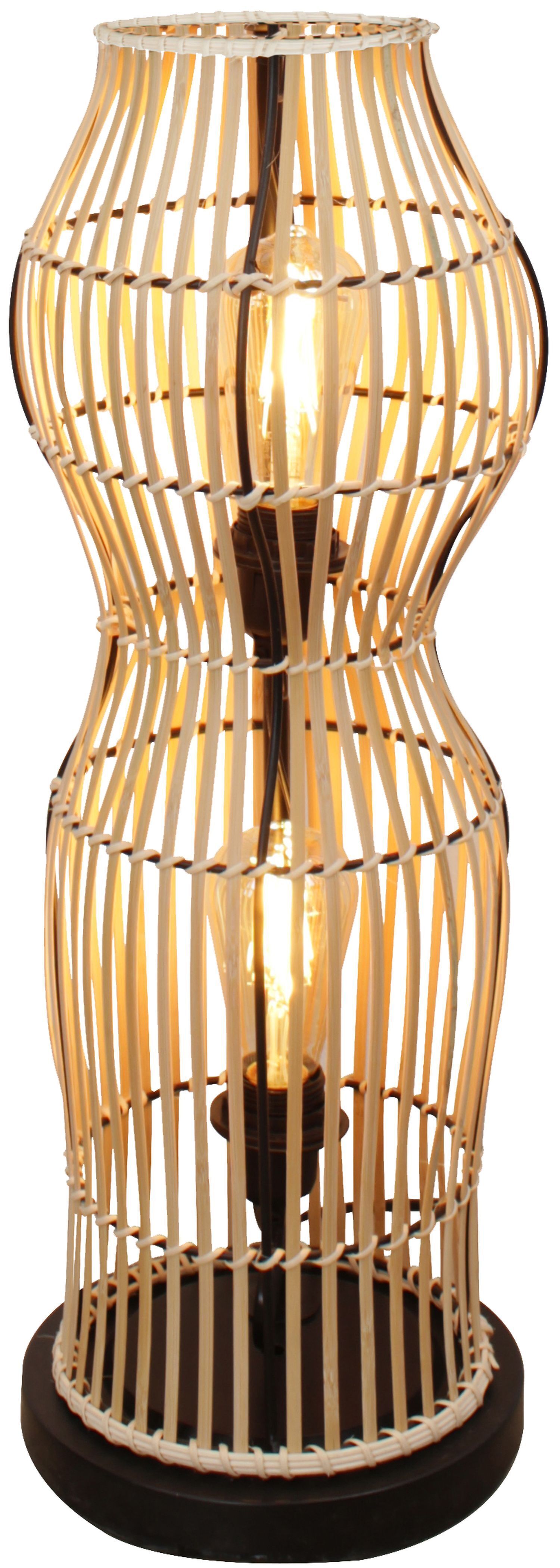 Moderne Stehlampe Bambus Natur Schwarz E27 60 cm 2-flmg Lampenfassung, Tischlampe, Rattan, Holzoptik, Etagenlampe
