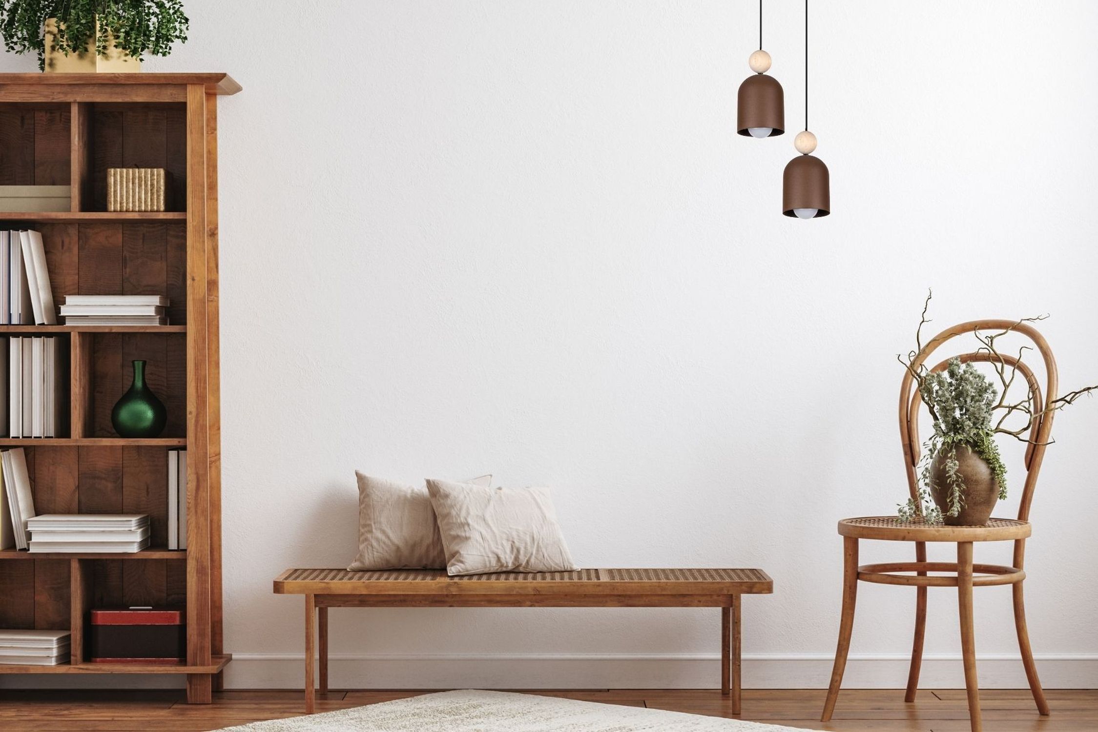 Hängelampe Rostbraun Metall Holz 2-flmg E27 Ø21 cm rund Drinnen, Innenarchitektur, Lampe, Mobiliar, Inneneinrichtung