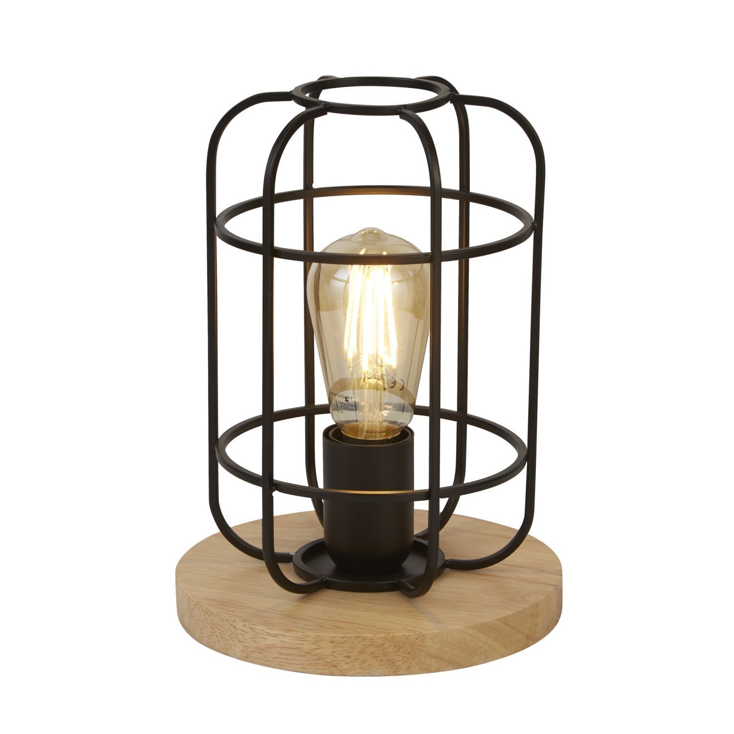 Tischlampe klein H: 24,5 cm Ø 18 cm E27 Metall Holz
