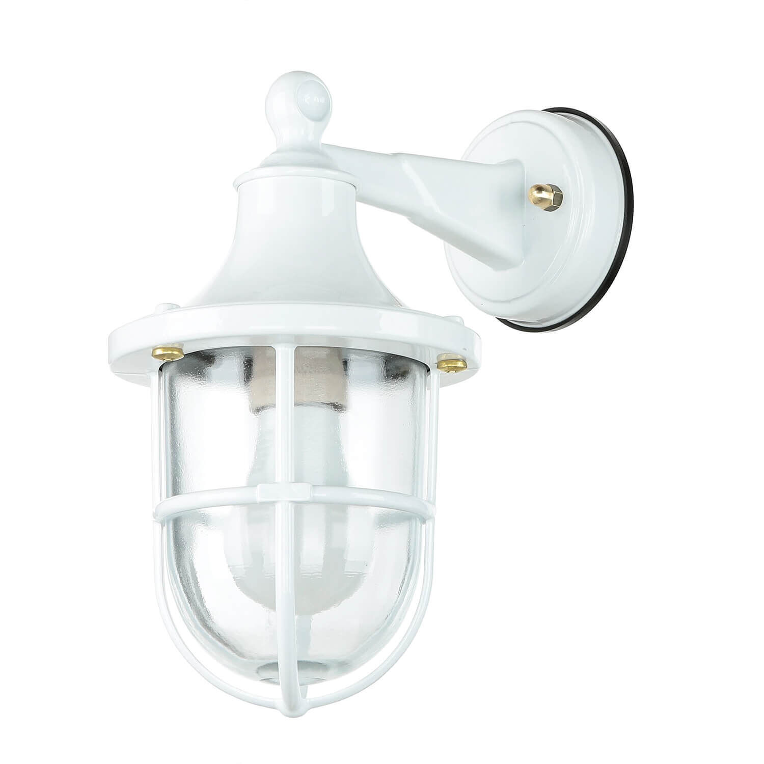 Außenwandleuchte Weiß IP64 Glas Echt-Messing E27 Außenwandleuchte Weiß IP64 Glas Echt-Messing E27