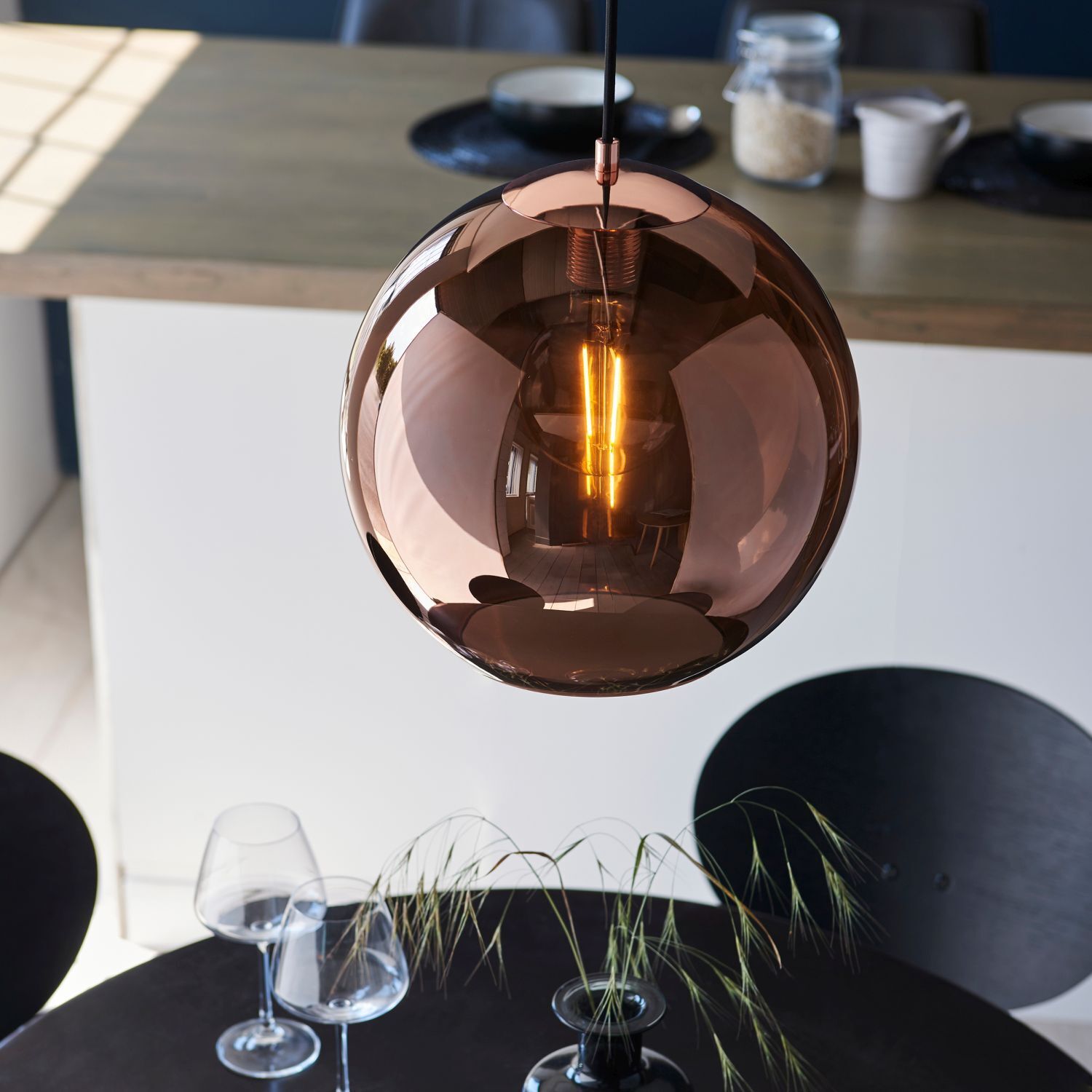 Hängeleuchte Kugel Ø 30 cm Glas Metall in Schwarz Kupfer E27