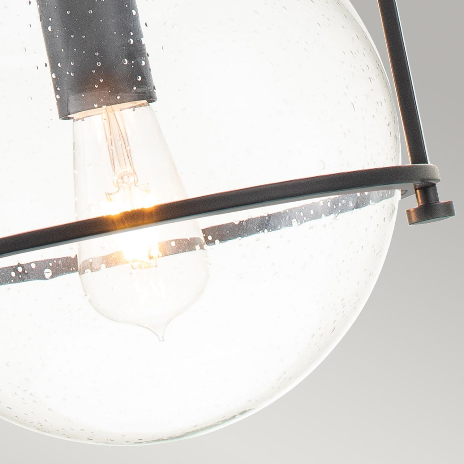 Pendelleuchte Metall Glas E27 rund D: 28,9 cm Schwarz