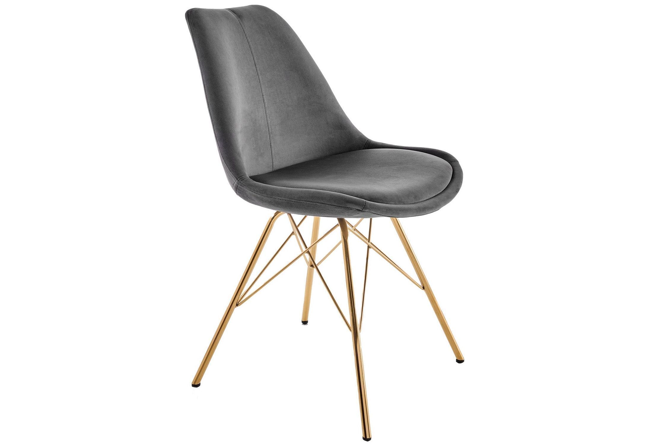 Esszimmerstuhl Samt Metall in Grau Gold Skandinavisch