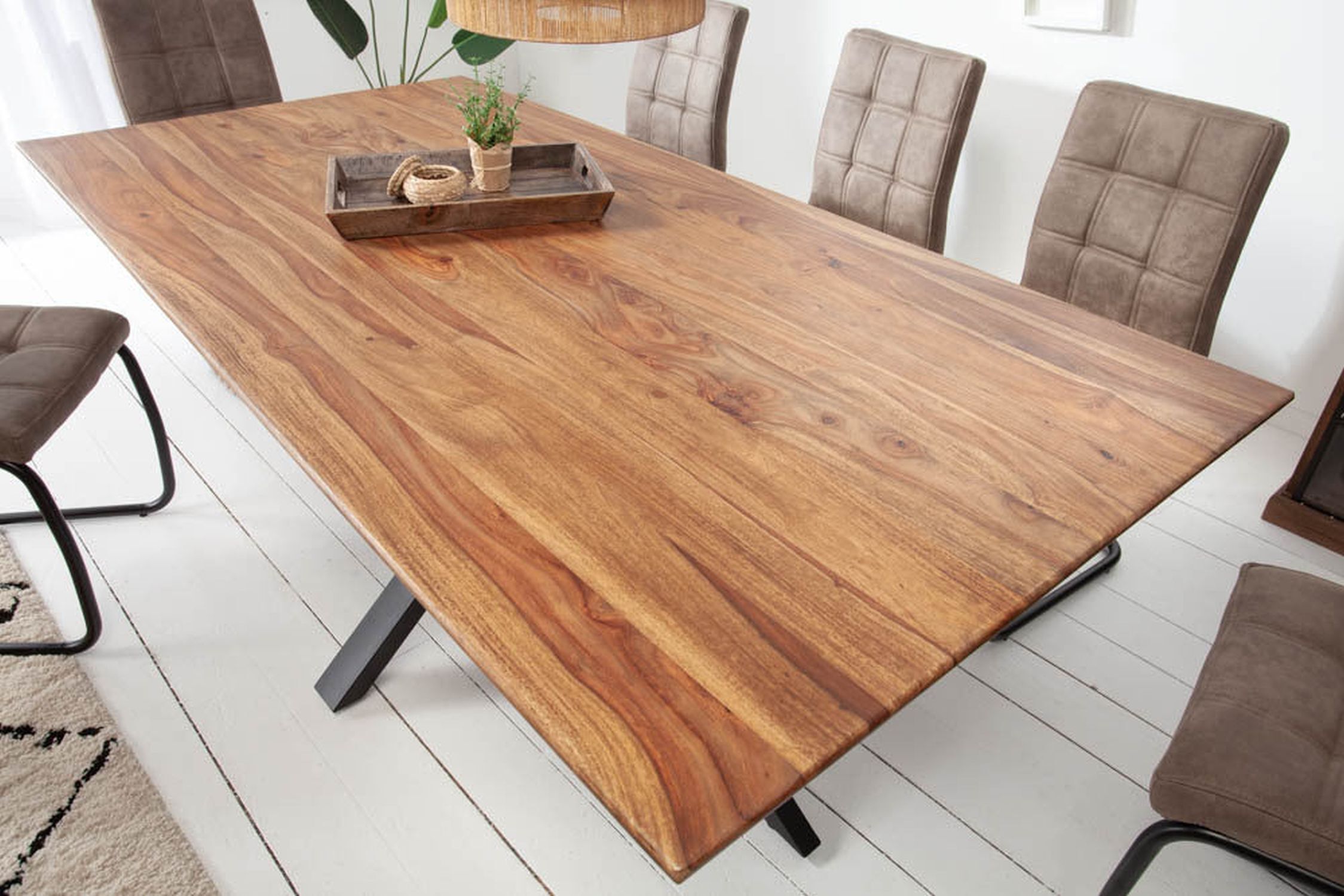 Esstisch Sheesham Holz Metall 180 x 90 cm X-Beine