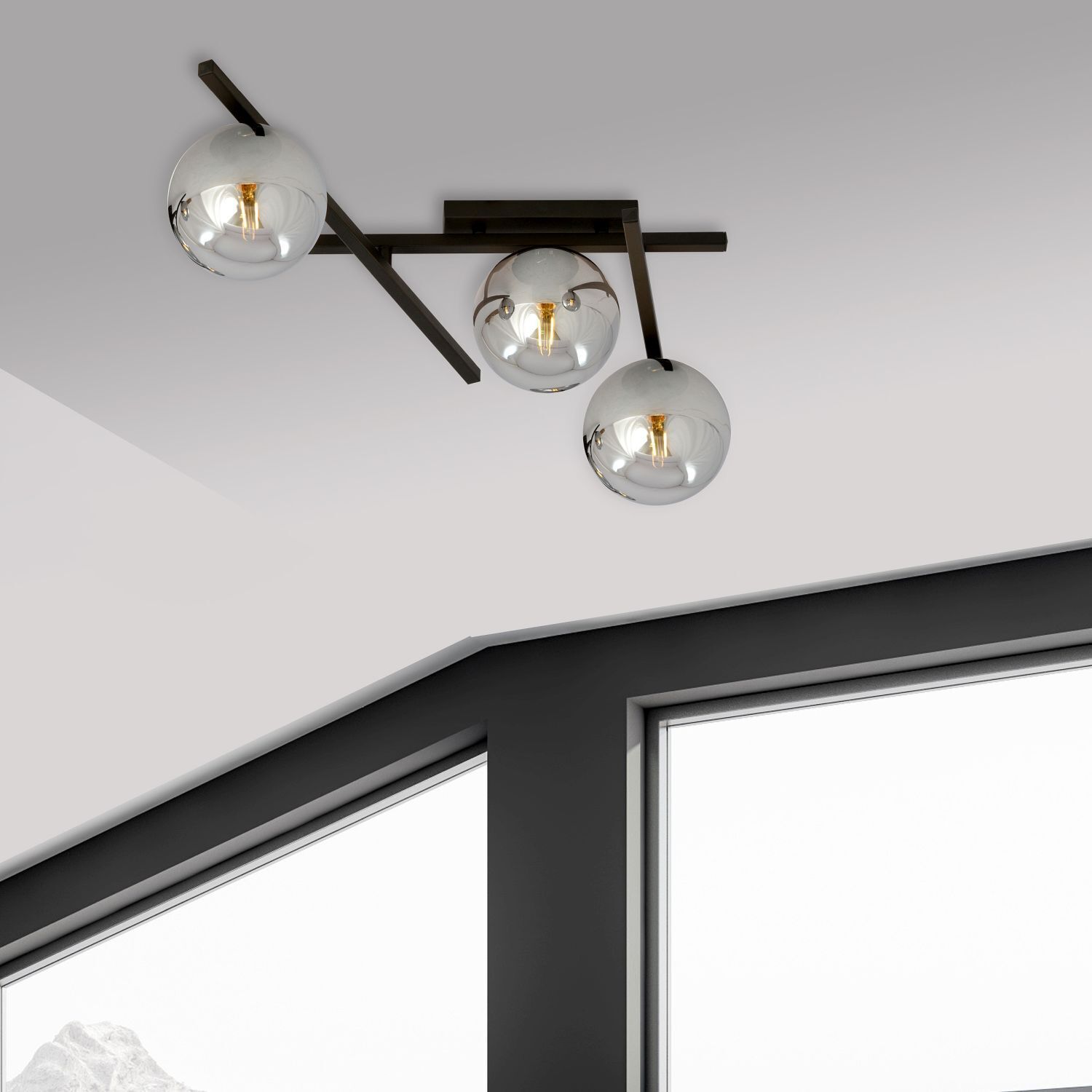 Deckenleuchte 3-flammig B: 50 cm Rauchglas Metall E14