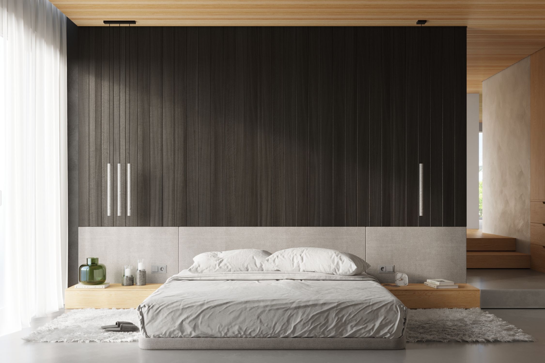 Hängelampe Beton Grau G9 5-flammig 45 cm lang Esstisch Bett, Bettrahmen, Holzvertäfelung, Nachttische, Kissen