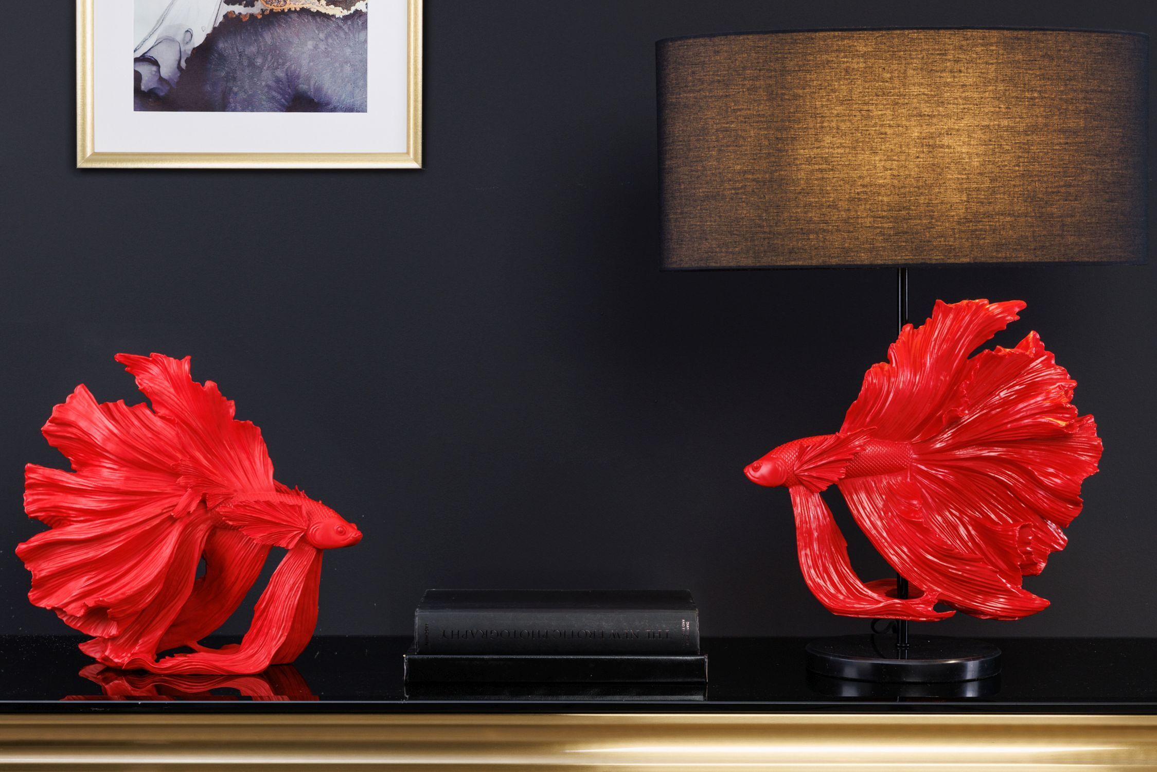 Tischleuchte Marmor Stoff Rot Schwarz 64 cm gemütlich