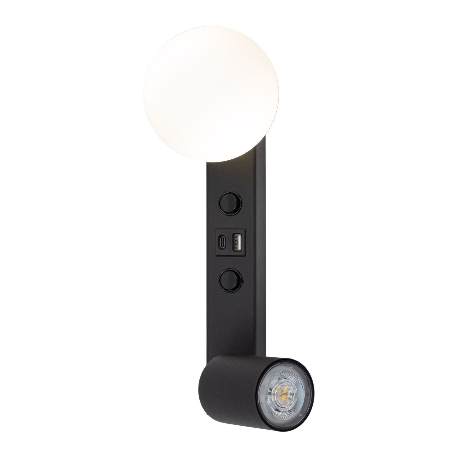 Wandlampe USB-Ladefunktion Schalter GU10 + G9 Glas Metall