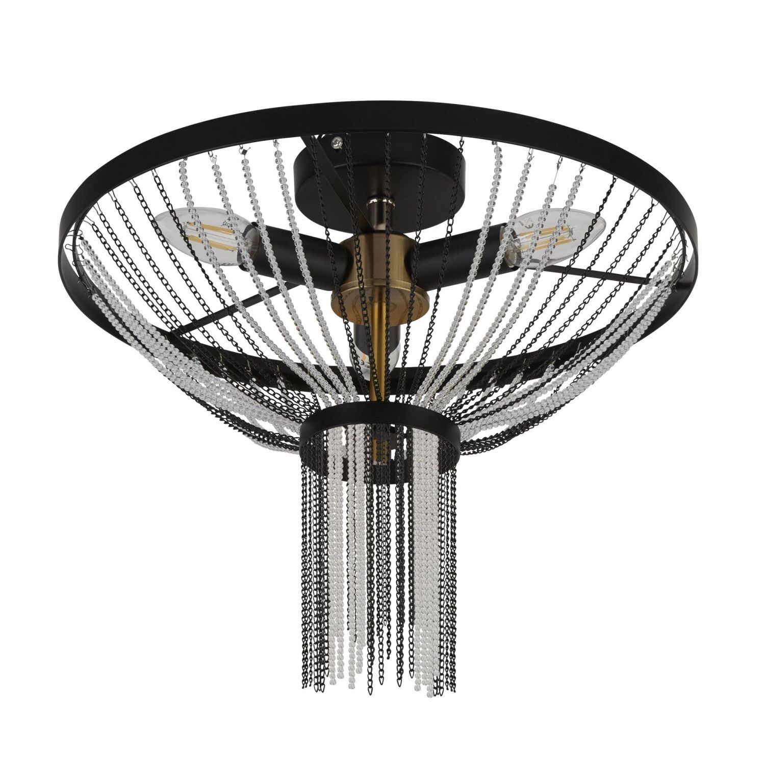 Deckenlampe rund Ø 40 cm Schwarz Kettel Metall Acryl Kristall