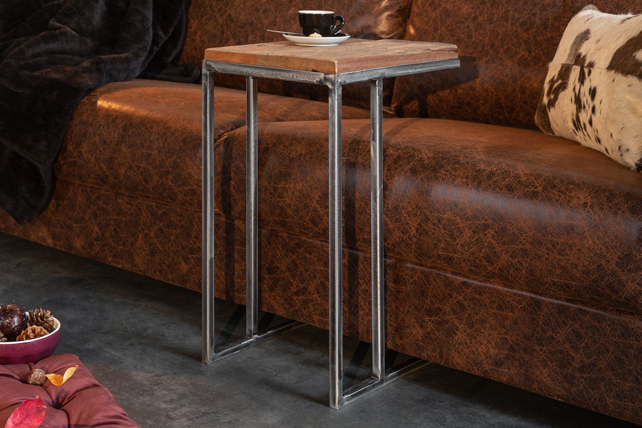 Beistelltisch 2er Set recyceltem Holz Metall Handarbeit Moebel, Tabelle, Couch, Kaffeetisch, Tischplatte