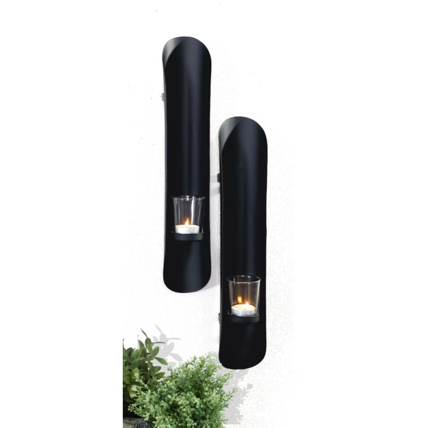 Wandkerzenhalter 2er Set Schwarz Metall Glas H: 41,5 cm Modern