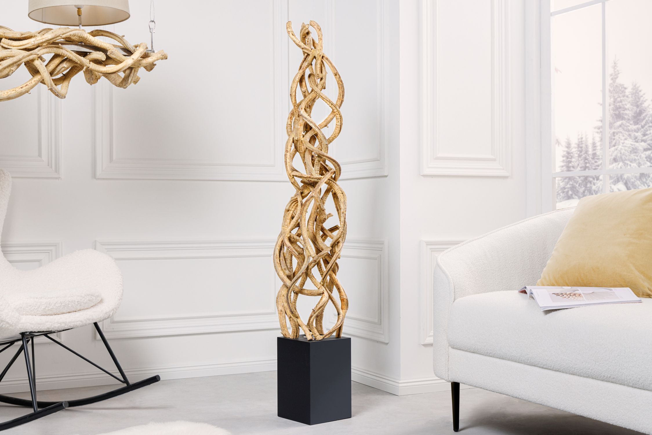 Stehlampe Holz Schwarz Natur 151 cm LED GU10 inklusive Drinnen, Innenarchitektur, Lampe, Stuhl, Mobiliar