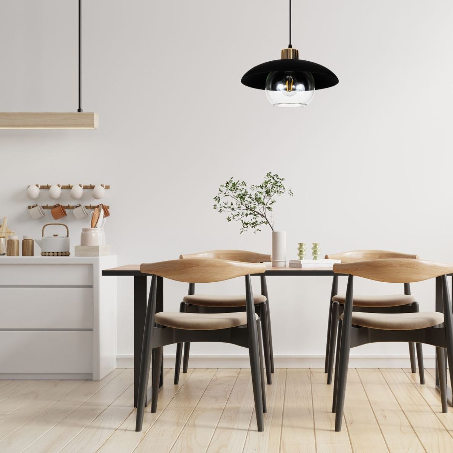 Hängelampe Glas Klar Metall Schwarz Ø30 cm blendarm Speisesaal, Esstisch, Mobiliar, Tabelle, Innenarchitektur