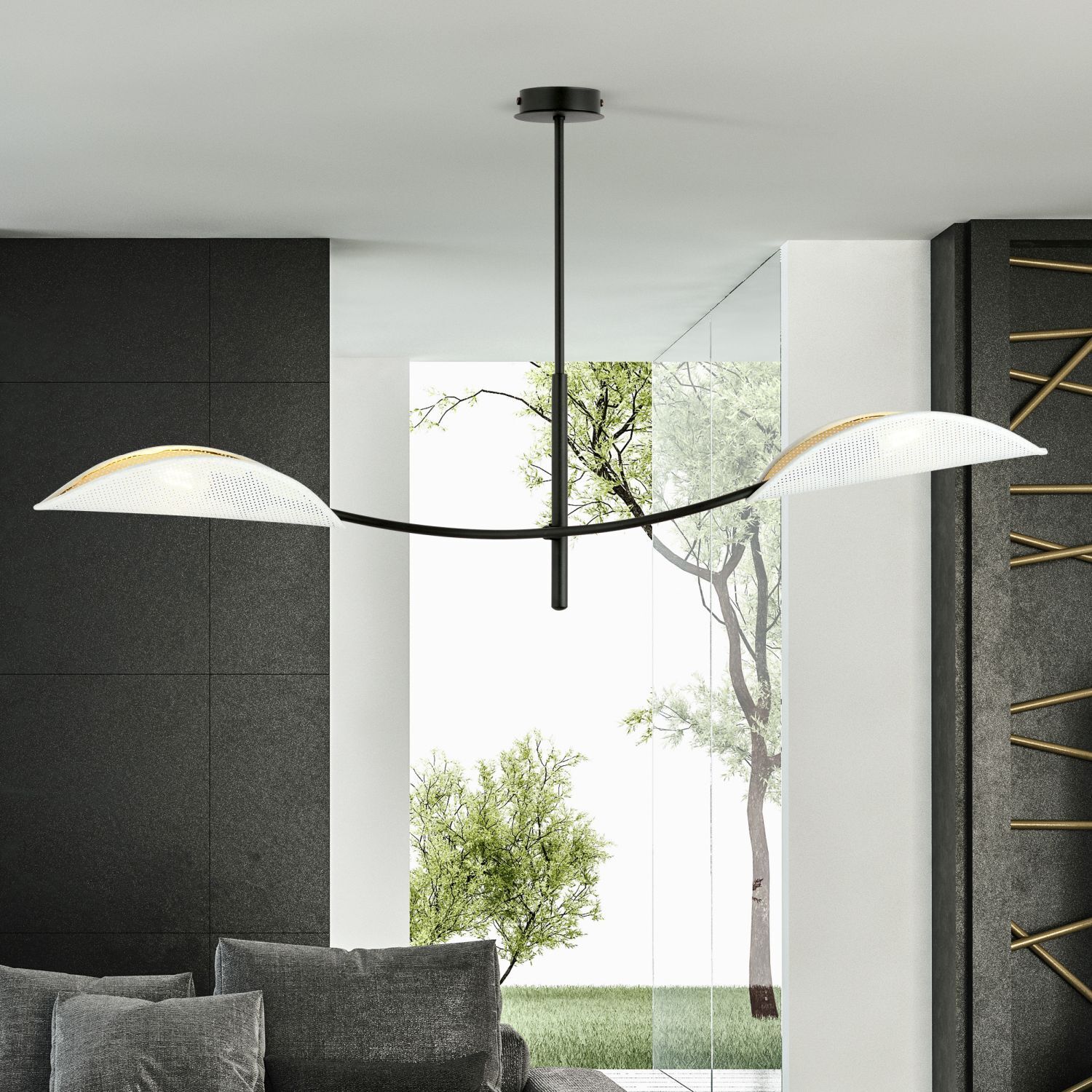 Deckenleuchte Weiß Gold Schwarz L: 103 cm drehbar 2x E14