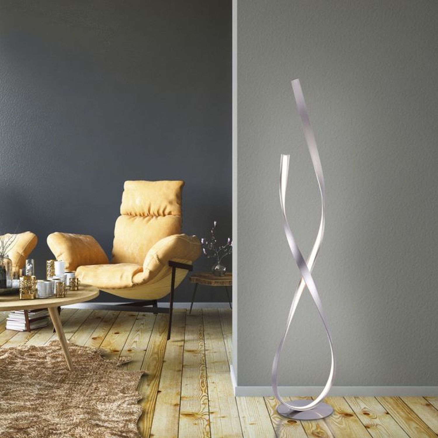 Dimmbare LED Stehlampe in Silber 140 cm 3215 lm 26 W Lampe, Stuhl, Mobiliar, Stehlampe