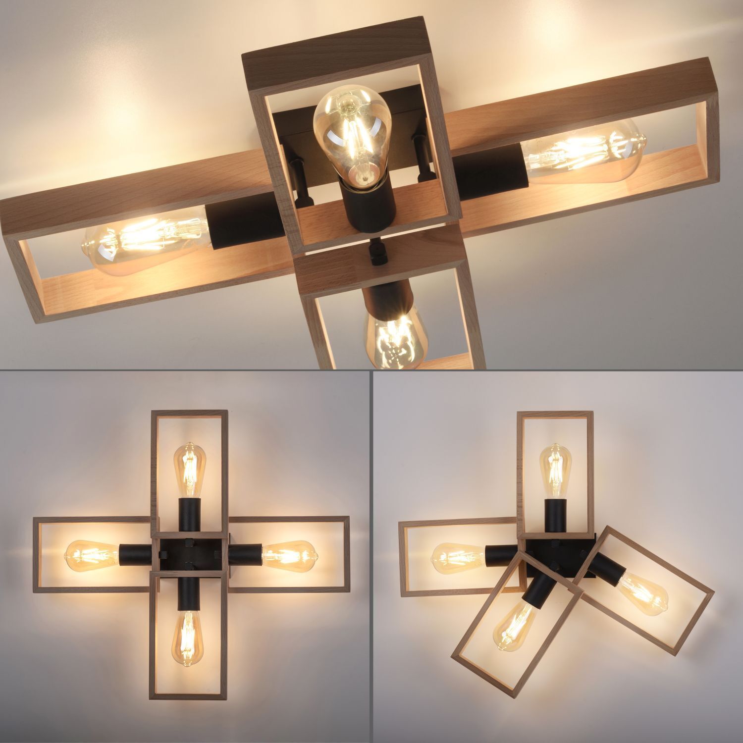 Natürliche Deckenlampe Retro Holz Metall L:62 cm E27