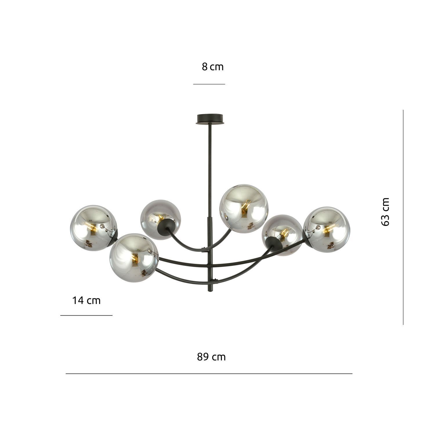 Deckenleuchte Metall Glas schwenkbar B: 89 cm 6x E14