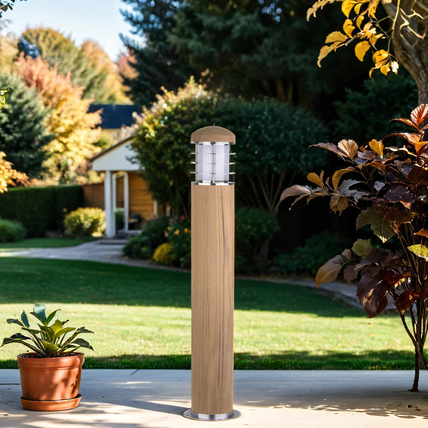 Pollerleuchte außen Edelstahl Holz 67cm Nordic IP55