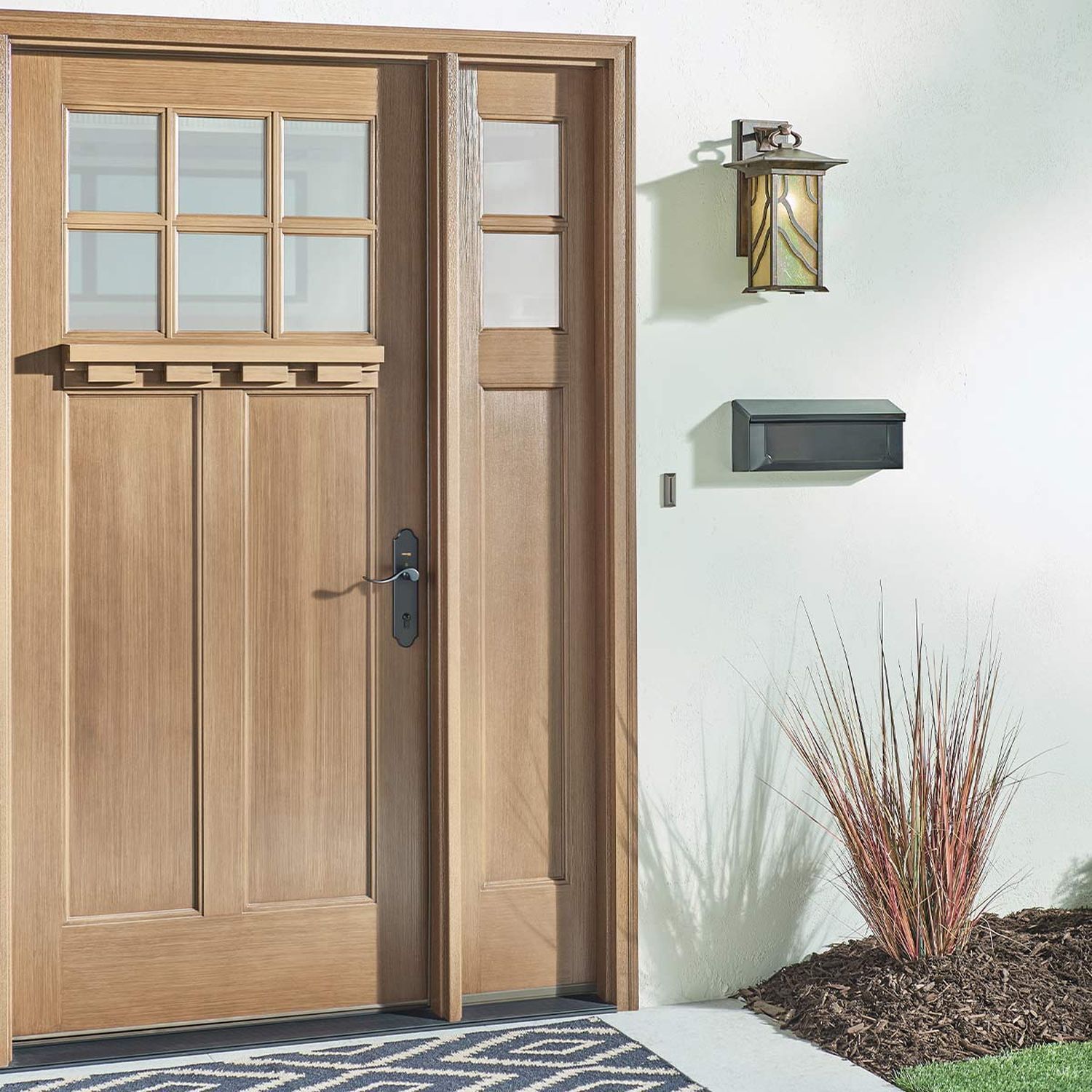 Wandlampe außen Vintage H: 38,6 cm IP44 E27 in Kupfer antik Hartholz, Gebeiztes Holz, Holz, Innenarchitektur, Tür