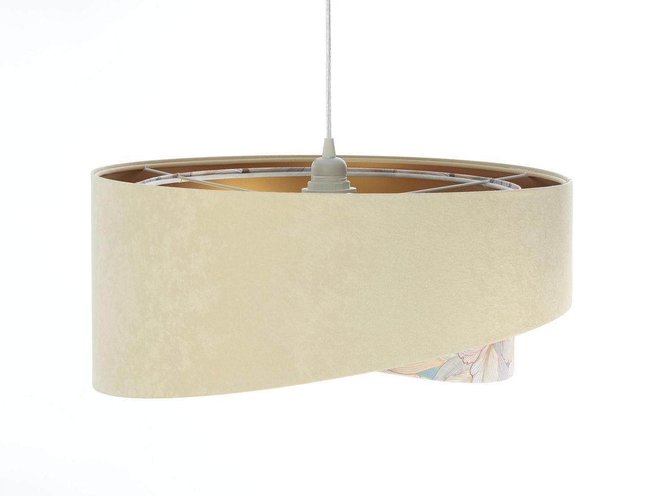 Pendelleuchte rund D: 50 cm E27 Stoff in Beige Creme Gold