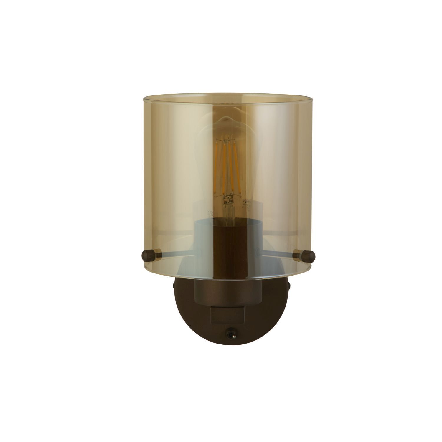 Wandlampe Metall Glas Mokka Bernstein E27 mit Schalter Wandleuchte, Wandlampe, Glasabdeckung, Bronze, Edison-Glühbirne