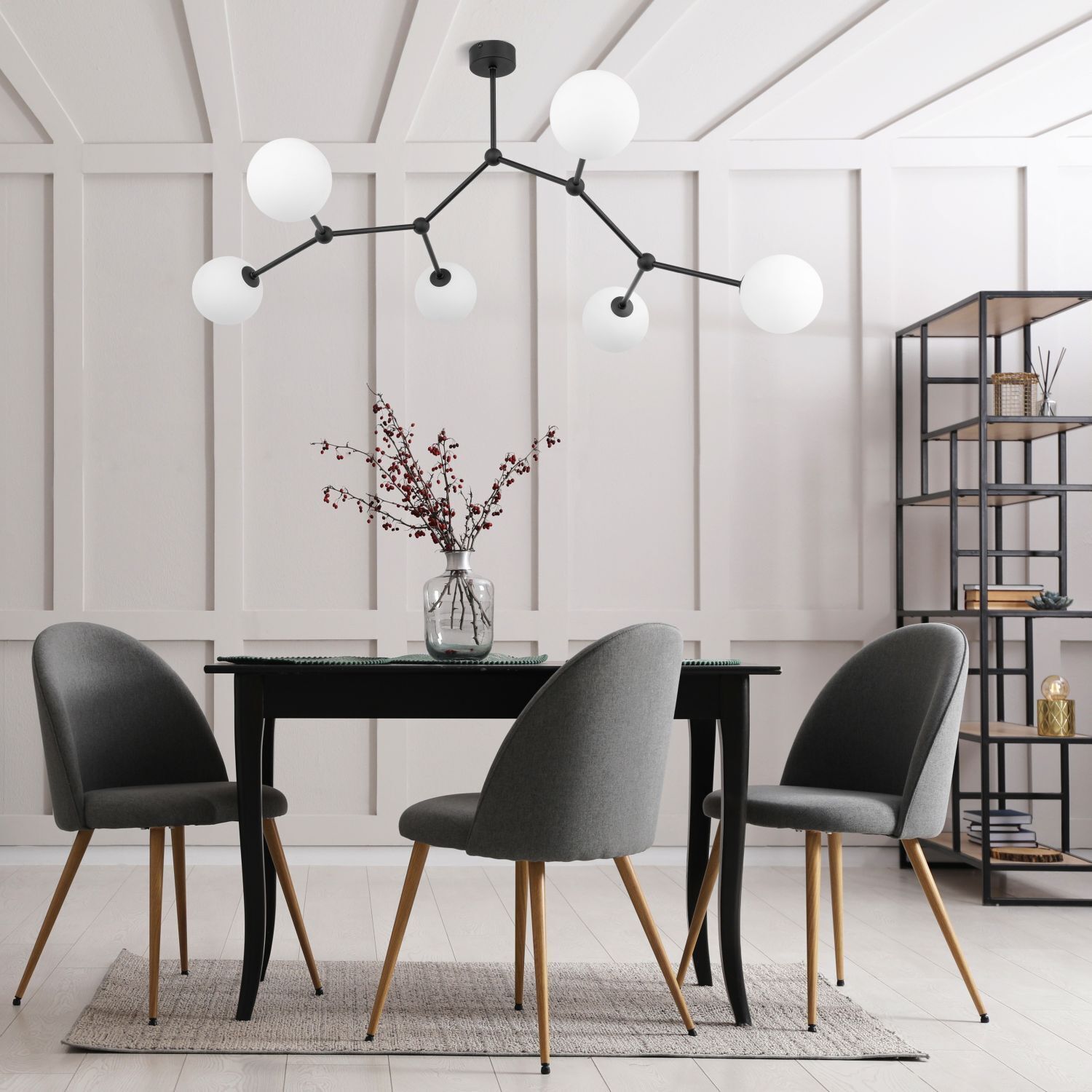Große Deckenlampe Metall Glas 6-flammig 105 cm lang