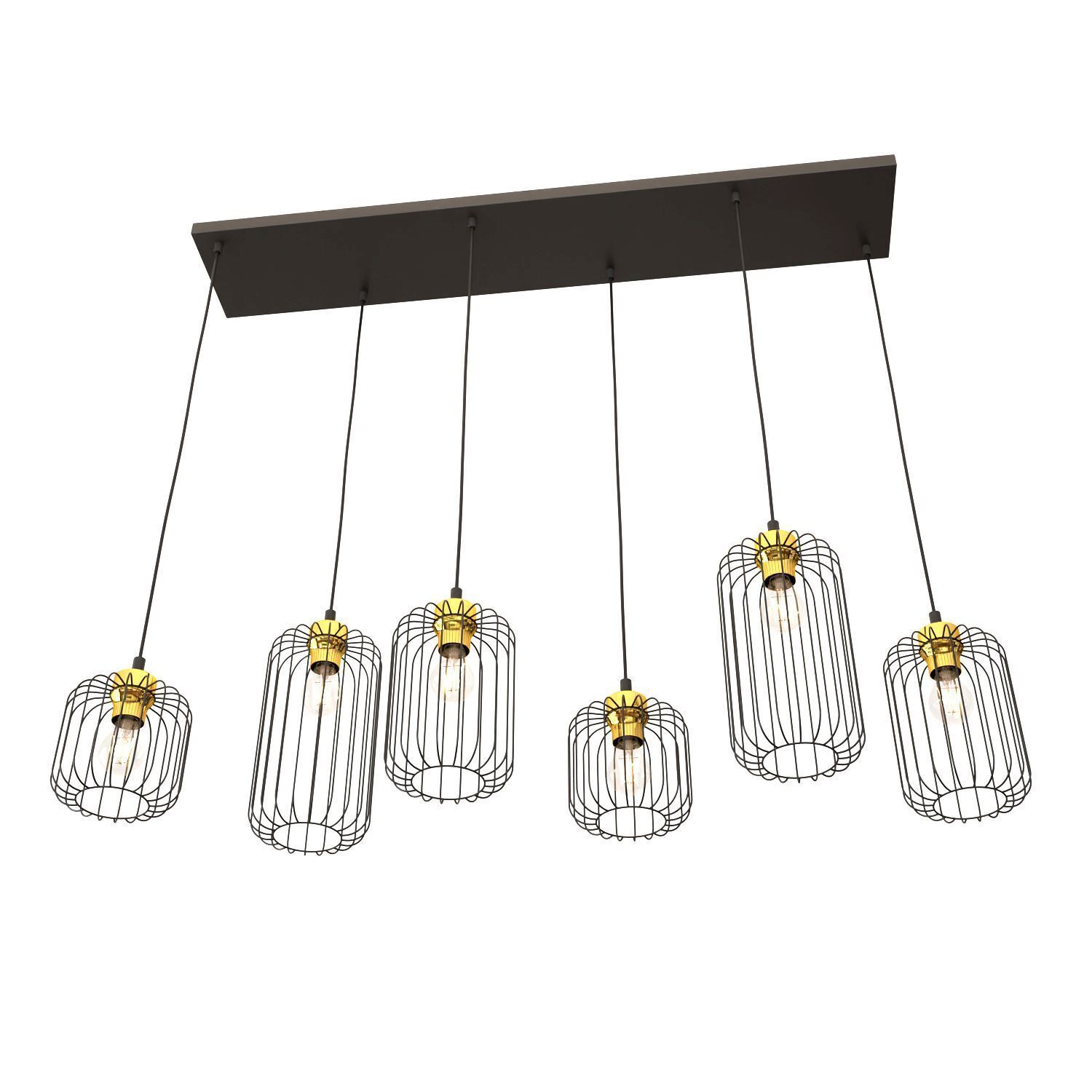 Hängelampe Metall E27 115 cm lang stilvoll Schwarz Gold Hängelampe, Kronen-Lampe, Metallgitter, E27 Leuchtmittel, Wohnzimmer Deckenleuchte