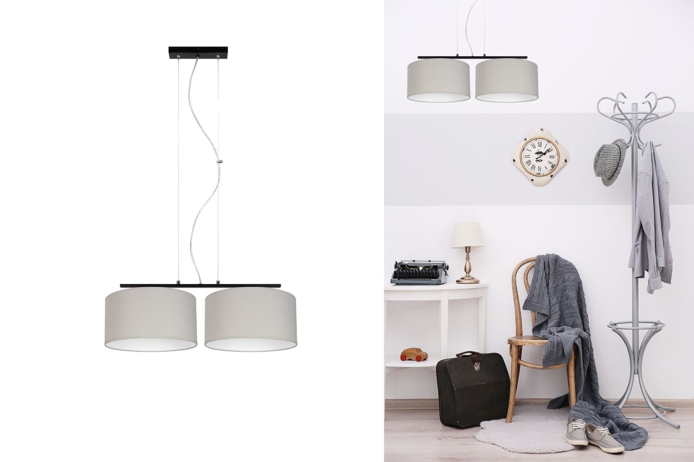 Pendelleuchte, Doppel-Schirm, hängende Lampe, neutrale Farbe, zwei Schirme