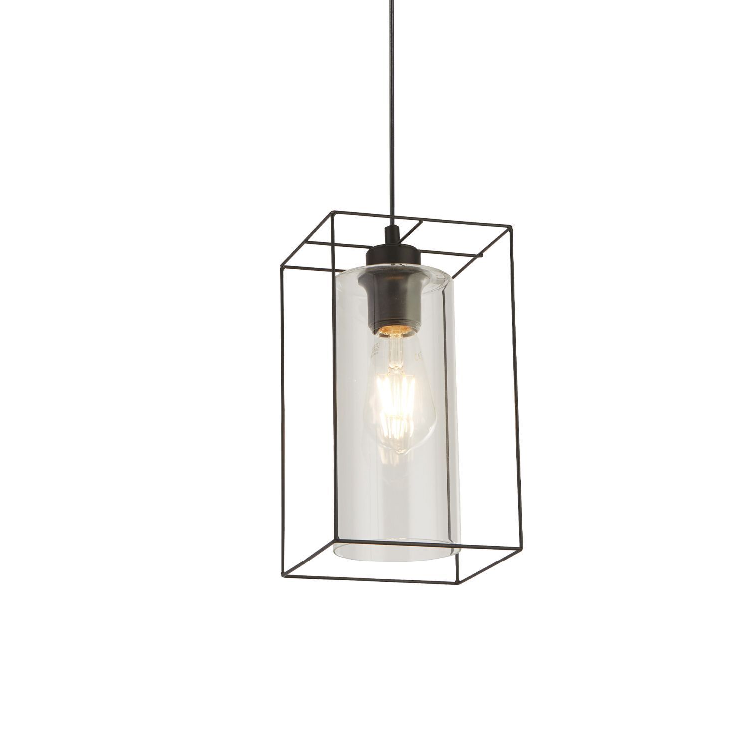 Hängeleuchte Metall Glas eckig B: 15 cm Schwarz Klar E27