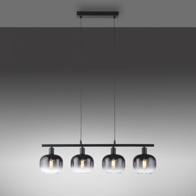 Pendelleuchte Glas Metall Rauchgrau Schwarz E14 L:68 cm