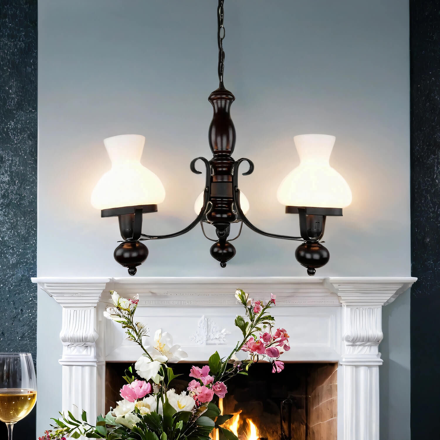 Leuchter, Lampe, Kamin, Drinnen