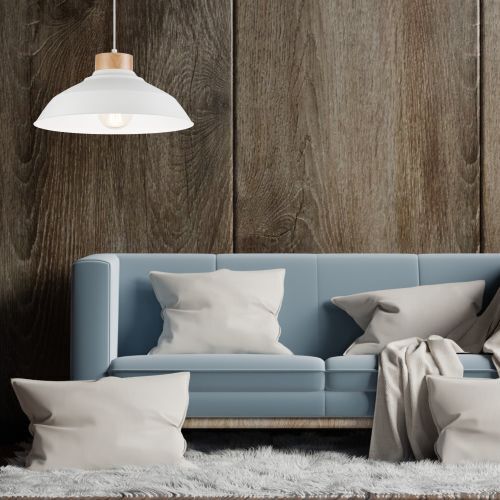 Lampe Esstisch Hängelampe Weiß Holz Retro rund