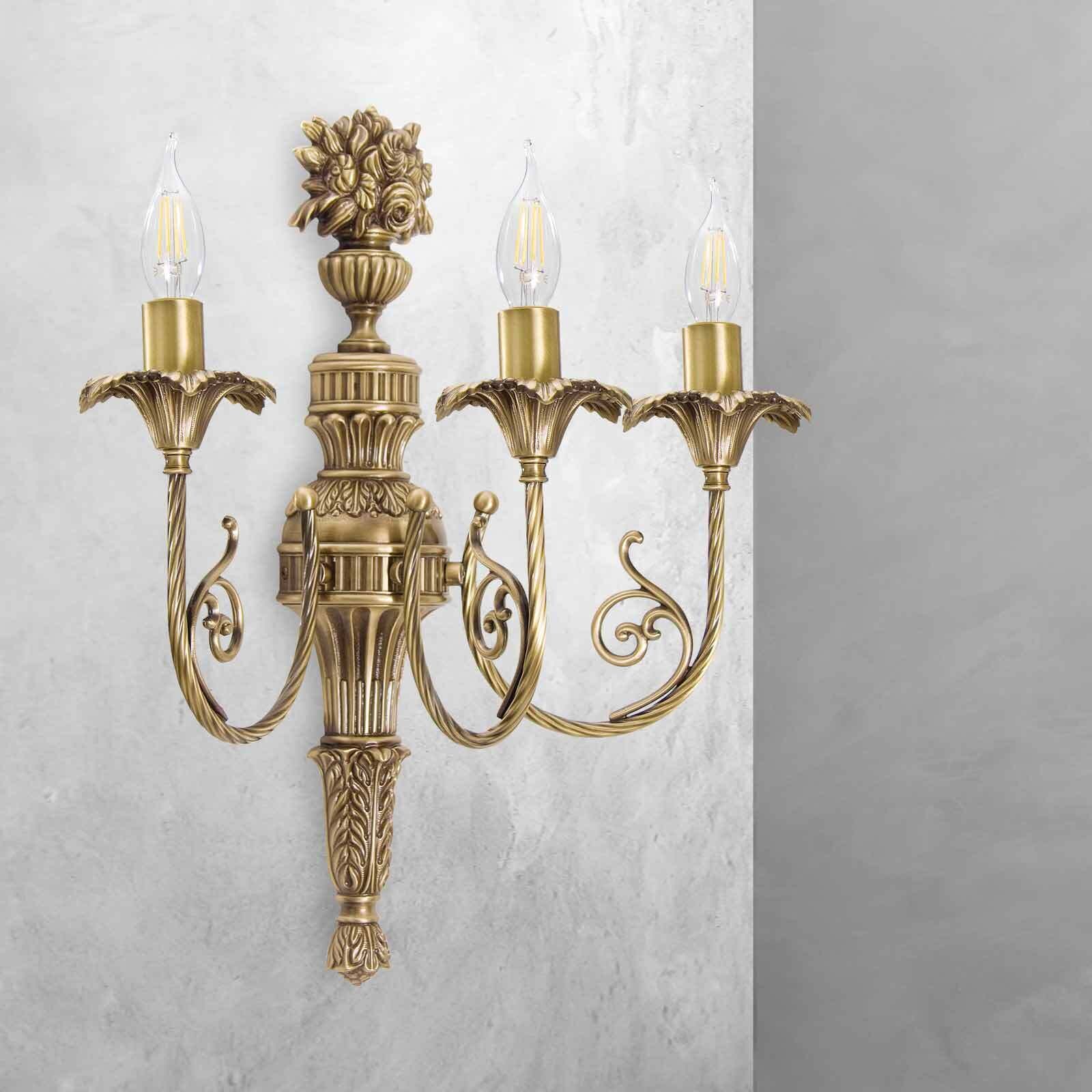 Wandleuchte Messing 3-flammig E14 in Bronze hell Floral