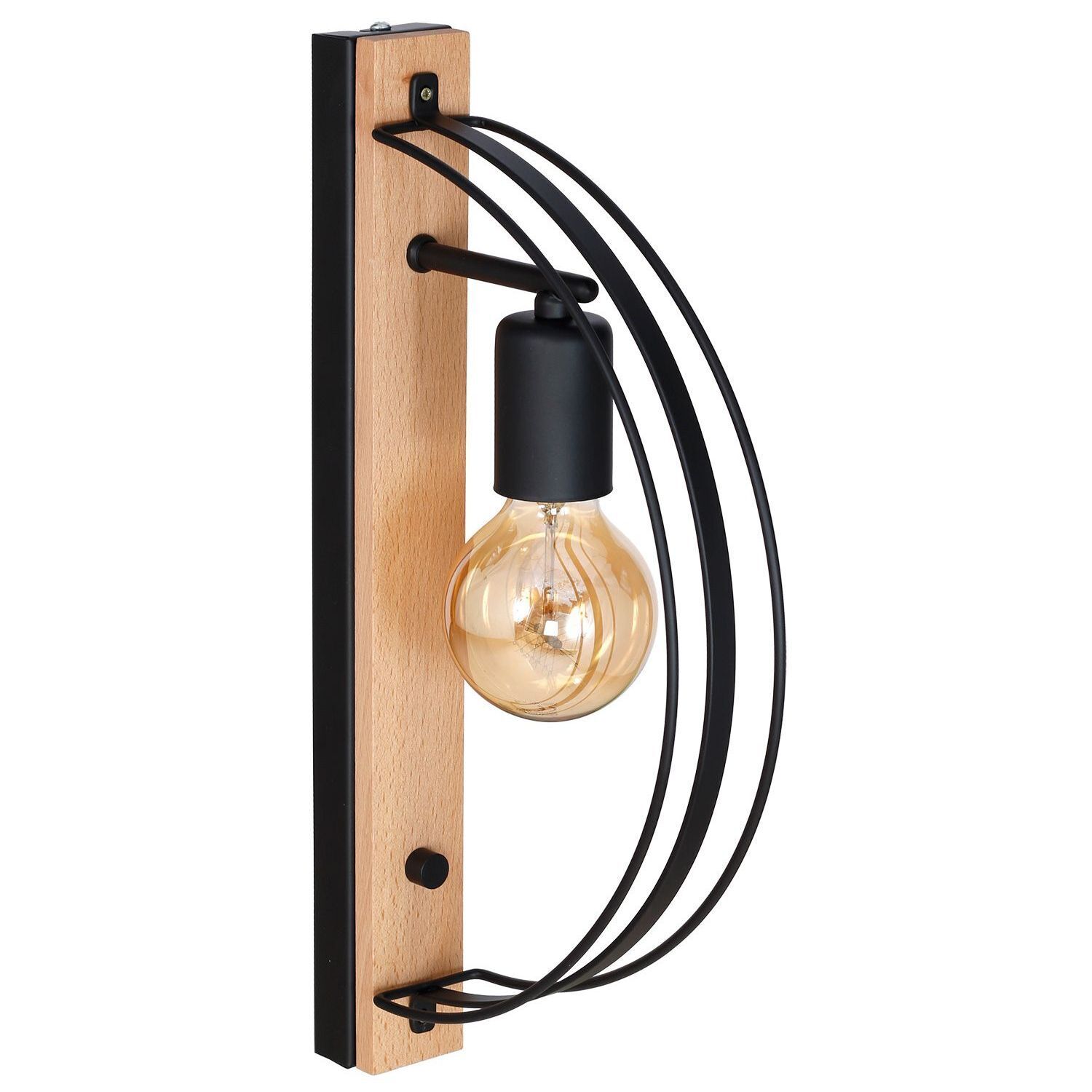 Wandlampe Treppenhaus Schwarz Modern mit Holz JEAN