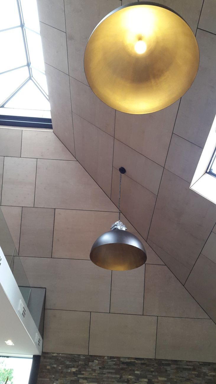 Hängelampe XXL Ø80cm Grau Metall Gold Handarbeit