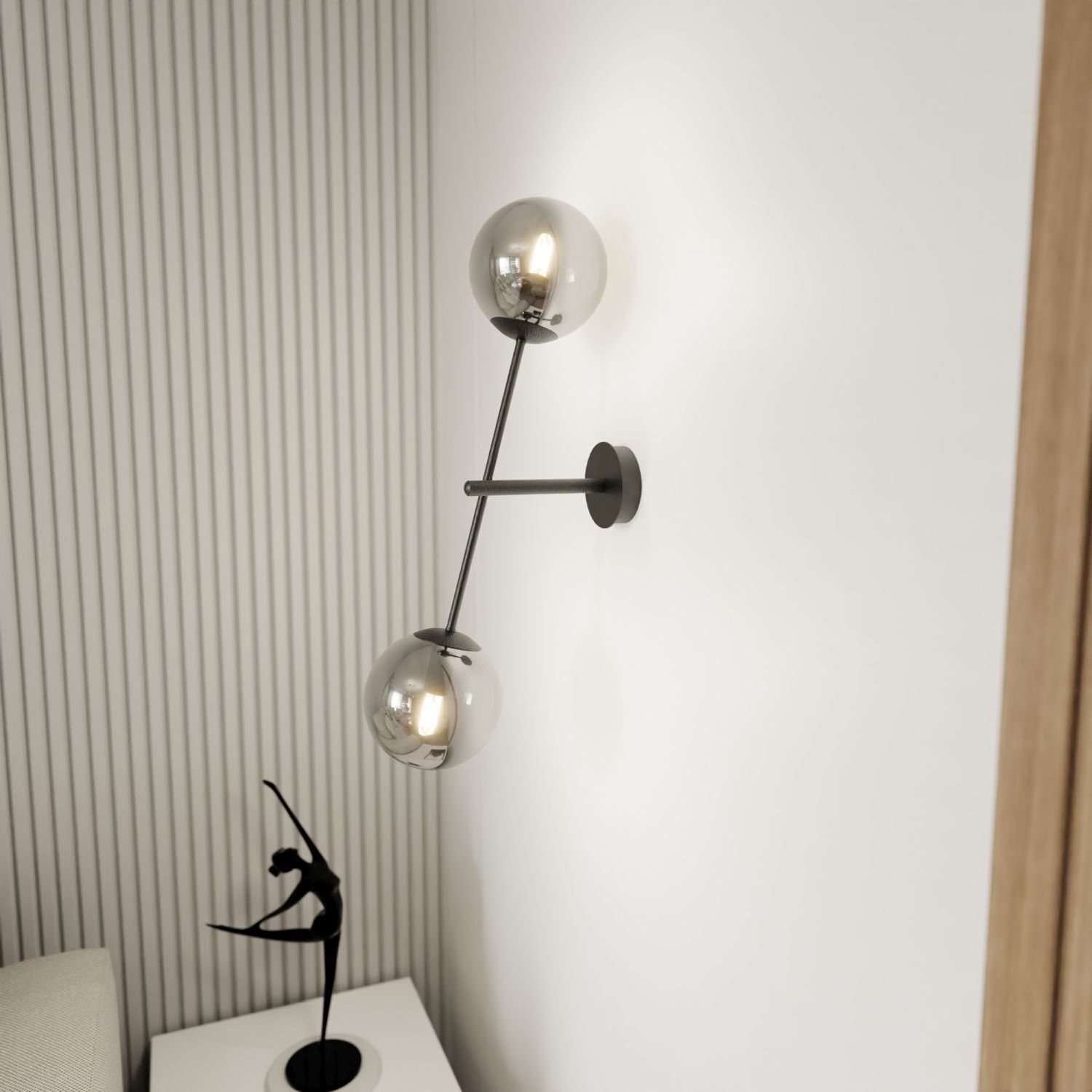 Wandlampe Rauchglas Metall H: 57 cm drehbar E14 2-flammig Lampe